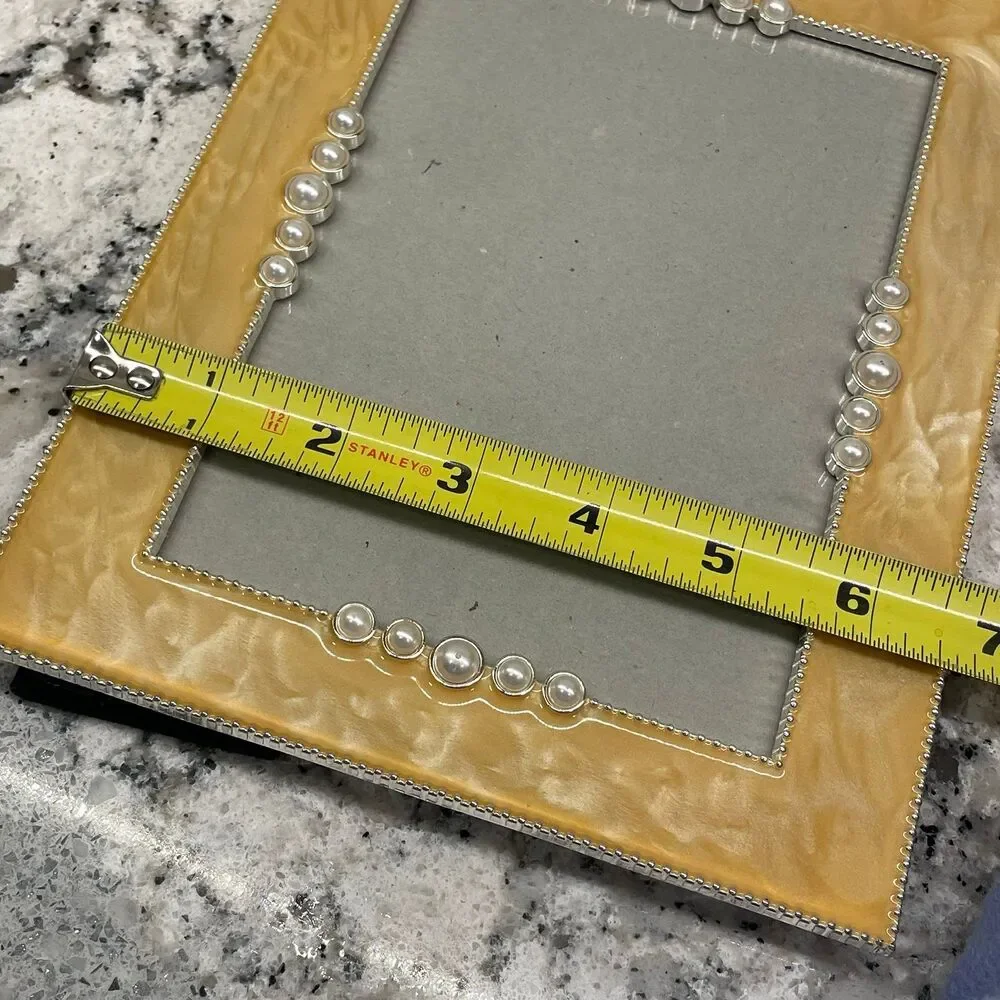 Astor Lane Picture Frame Yellow Enamel Finish w/ Pearl Embellishments 5x7